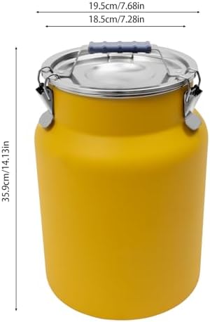 12L/3.17Gal Stainless Steel Airtight Canister Yellow Round Food Storage Canisters with Airtight Lid&Locking Clamp Rice Cereal Grain Canisters Container Bucket for Rice Milk Jug Coffee Bean Storage - Image 2