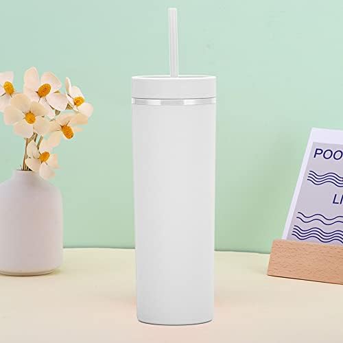 16oz Skinny Tumblers Bulk.Matte White Tumblers with Lids and Straws.Double Walled Plastic Acrylic Pastel Tumbler Cups for Iced Coffee Smoothie.DIY Slim Tumbler. - Image 4
