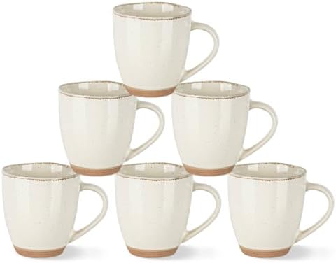 AmorArc 12oz Ceramic Coffee Mugs set of 6, Stylish Coffee Mugs with Rustic Terracotta Underside for Latte/Cappuccino/Milk/Cocoa, Dishwasher&Microwave Safe, Light Beige by AmorArc