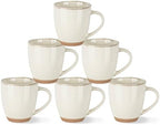 AmorArc 12oz Ceramic Coffee Mugs set of 6, Stylish Coffee Mugs with Rustic Terracotta Underside for Latte/Cappuccino/Milk/Cocoa, Dishwasher&Microwave Safe, Light Beige by AmorArc