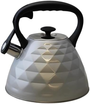 3L Stainless Steel Whistling Tea Kettle – Diamond Design Stovetop Kettle with Cool Grip Handle & Flip Spout – Loud Whistle for Boiling Water (Silver) by DependableIndustries