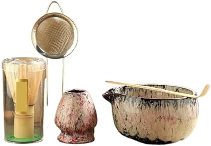 6PCS Matcha Tea Set Whisk Teaspoon Sets Bowl Holder For Tea-Making Tools(Pink 6pcs) by Unknown