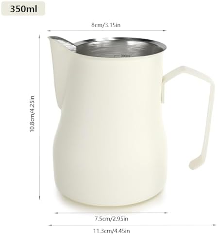 350/500ml Stainless Steel Milk Frothing Pitcher Coffee Barista Frother Pitcher Espresso Steaming Frother Latte Cup Milk Jug(White 350ml) - Image 2