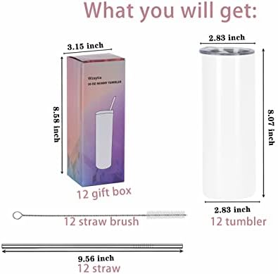 12 Pack 20 Oz Straight Skinny Tumblers,Individually Gift Boxed Stainless Steel Slim Skinny Tumbler Set Bulk, 20 Oz Insulated Slim Thin Travel Tumbler Cup for Diy, White - Image 7
