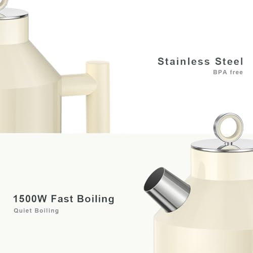 ASCOT Electric Kettle, 1.5L Stainless Steel Interior, 1500W, Cream - Image 3
