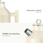 ASCOT Electric Kettle, 1.5L Stainless Steel Interior, 1500W, Cream - Image 3