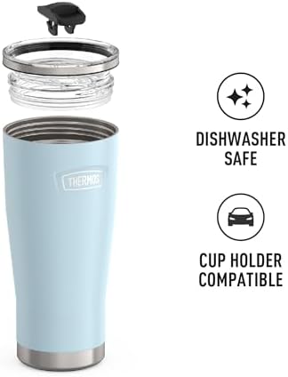 THERMOS Icon Series 24oz Stainless Steel Tumbler with Slide Lock Lid, Leakproof, Fits Cupholder, Dishwasher Safe, Griptec™ Non‑Slip Base, Keeps Drinks Hot 6 Hrs/Cold 22 Hrs, Glacier - Image 3