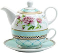 Porcelain 4-Piece Tea For One (Peony Trellis) by GracieBoneChina