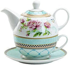 Porcelain 4-Piece Tea For One (Peony Trellis) by GracieBoneChina