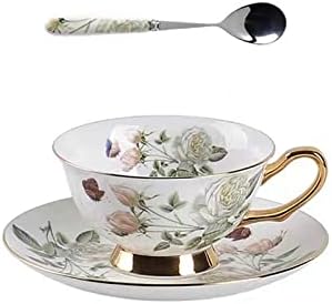 Honorable Coffee Cup Mug, Cappuccino, Tea Cup, with Saucer for Latte, Fine Bone Porcelain, Reactive Glaze, 6.8 Oz-1pcs (Elegant White Roses) by ScizoritoDirect