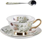Honorable Coffee Cup Mug, Cappuccino, Tea Cup, with Saucer for Latte, Fine Bone Porcelain, Reactive Glaze, 6.8 Oz-1pcs (Elegant White Roses) by ScizoritoDirect
