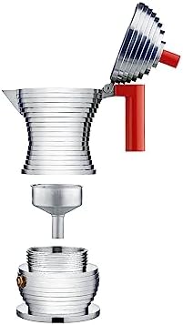 Alessi MDL02/1 R "Pulcina" Stove Top Espresso 1 Cup Coffee Maker in Aluminum Casting Handle And Knob in Pa, Red - Image 5