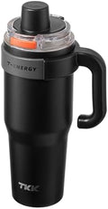 TKK 40 oz Insulated Tumblers with Handle and Straw, Stainless Steel Travel Mug with Ceramic Coating, Leak Proof Double Walled Iced Coffee Cup with Strainer for Hot & Cold Drinks, Black by TKK