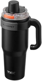 TKK 40 oz Insulated Tumblers with Handle and Straw, Stainless Steel Travel Mug with Ceramic Coating, Leak Proof Double Walled Iced Coffee Cup with Strainer for Hot & Cold Drinks, Black by TKK