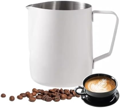 Milk Frother Cup 12oz/20oz Milk Frothing Pitcher Stainless Steel Milk Steaming Pitcher,Espresso Pitcher for Coffee Latte Art,Premium Barista Tools (Color : White, Size : 600ml/20oz) by YCKEGEW