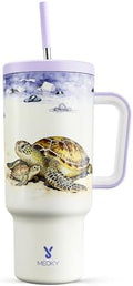Meoky 40 oz Tumbler with Handle and Straw: Stainless Steel Insulated Tumbler with Lid and Straw - 100% Leak Proof Tumbler for Car Cup Holders - Travelers Commuters Workers, Sea Turtle by MEOKY