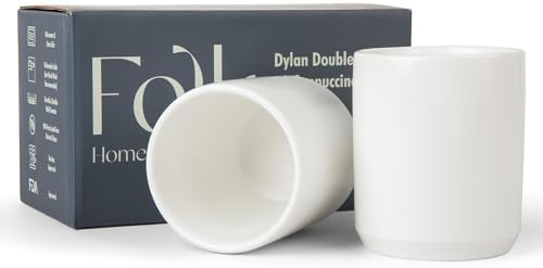 Folk Ceramics Dylan Cappuccino Cups, Whisper White, Set of 2, 8oz by FolkCeramics