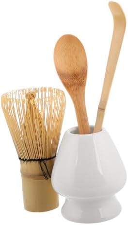 Cabilock 4-Piece Matcha Preparation Set Bamboo Whisk Matcha Tea Scoop Whisk Stand and Brush for Authentic Japanese Tea Ceremony by cabilock