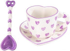 Purple Heart Shaped Coffee Mug Set with Saucer and Spoon, Cute Ceramic Tea Cup Set with Heart Handle, 260ML Latte Cappuccino Mug for Coffee Tea Hot Chocolate, Gift for Women Girls by HDJNal