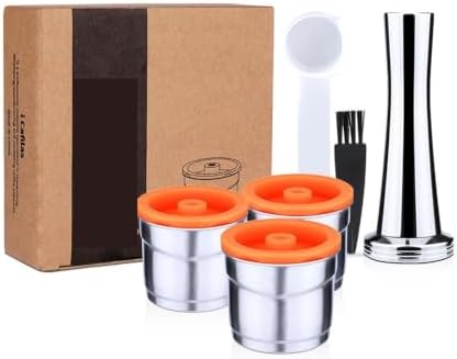 Stainless Steel Metal Reusable Coffee Capsule Refillable Filter with Orange Cover(3pc-t) by Unknown