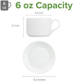 Fine Bone China Stackable Cup and Saucer Set of 6, Pure White Color Glaze Easy to Clean, 6 oz Capacity for Espresso & Cappuccino, Thin and Lightweight Comfortable to Hold, Microwave & Dishwasher safe - Image 3