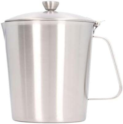 304 Stainless Steel Measuring Cup with Lid, Milk Frothing Pitcher for Art, Large Capacity Coffee Milk Cup with Markings, Steaming Pitcher for Home and Use by Enlybee