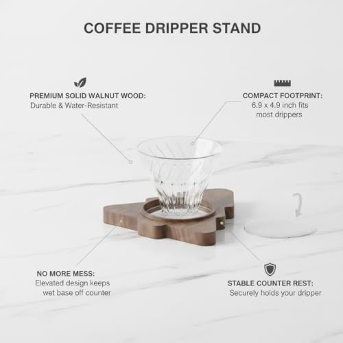 Solid Walnut Wood Stand for Pour Over Coffee Dripper, Stable Counter Rest for Cone Filters, Minimalist Kitchen Organizer - Image 4