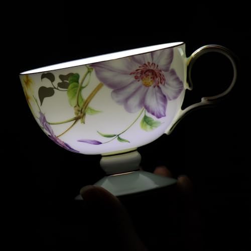 KAMMAK Tea Cups Set of 2,Ceramic Floral Pattern Demitasse Cup - Image 5