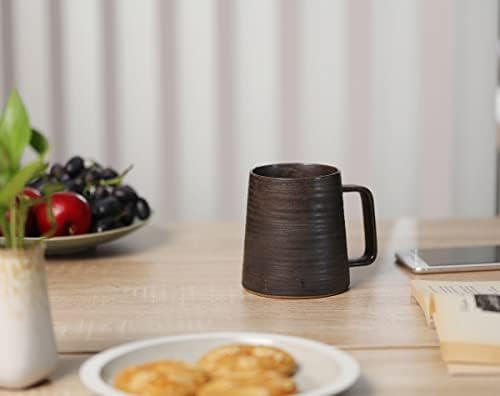 Large Handmade Pottery Coffee Mug, Unique Metallic Glazed Ceramic Drinking Cup Coffee Cup with Big Handle for Home, Office or Gifts, Microwaveable, Annular Texture 16 oz - Image 6