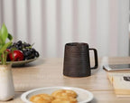 Large Handmade Pottery Coffee Mug, Unique Metallic Glazed Ceramic Drinking Cup Coffee Cup with Big Handle for Home, Office or Gifts, Microwaveable, Annular Texture 16 oz - Image 6