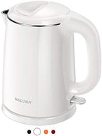 Secura Stainless Steel Double Wall Electric Kettle Water Heater for Tea Coffee w/Auto Shut-Off and Boil-Dry Protection, 1.0L (White) SWK-1001DW/HB-K012 by Secura