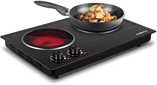 CUSIMAX Double Burner, 1800W Ceramic Electric Hot Plate for Cooking, Black by CUSIMAX