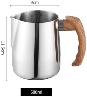Milk Frother Cup,Coffee Jug,600/900ML Stainless Steel Milk Frothing Jug Precise Scale Wooden Handle Latte Coffee Cup Coffeeware Kitchen Cafe Accessories(Silver,600ML) - Image 7
