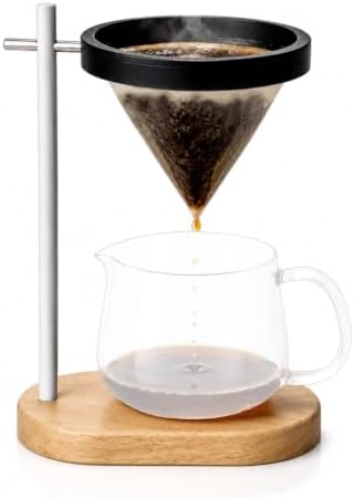 Pour Over Coffee Stand, Dripper-Free Coffee Maker with Magnetic Ring Design, Wooden Base Coffee Brewing Set, Includes Filter Paper, for Pour Over Coffee Lovers by URLOUS