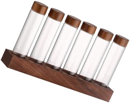 Coffee Bean Storage Vials with Lids, Wood Glass Display Rack by VINTORKY