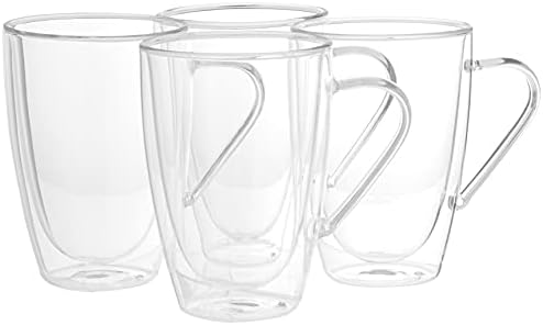Safdie & Co. Barista Plus Insulated, Cappuccino Cups,Glass Coffee Mug, 435ml, Transparent- pack of 4 coffee mugs by Unknown