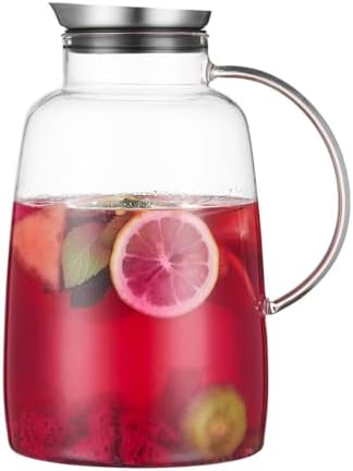 Purefold 109 Oz Glass Pitcher with Lid, Leakproof Stainless steel Lid by Purefold