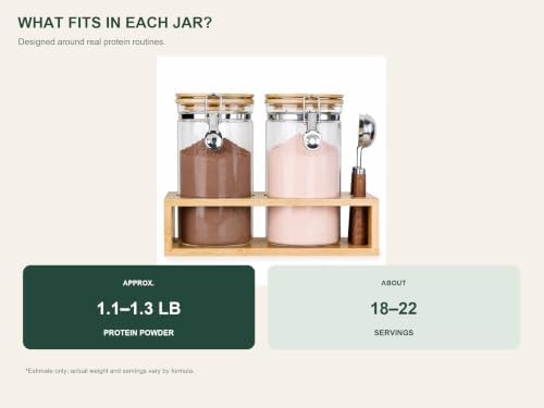 Glass Protein Powder Container Set, 40oz Airtight Collagen Storage Jars with Bamboo Lids & 1 TBSP Measuring Spoons (2 Pack) - Wide Mouth Aesthetic Countertop Dispenser Organizer for Kitchen - Image 4