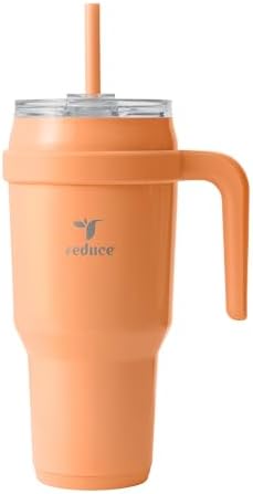 REDUCE 40 oz Stainless Steel Tumbler with Handle - Dual-Wall Vacuum Insulated Travel Mug, Sweat-Proof Lid & Reusable Straw - Keeps Drinks Cold for 24 Hrs, Fits Cupholders, Dishwasher Safe - Papaya by Reduce