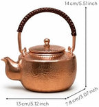 harayaa Copper Kettle Hand Hammered Teapot Pure Copper Small Tea Kettle Efficient Water Boiling Lifted Arch Handle Short Spout Tight Fitting Lid Heat, Original Color Lifting Beam Pot - Image 3