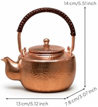 Copper Kettle Pure Copper Hammered Teapot Small Tea Kettle Efficient Water Boiler Arched Lifted Handle Short Heat Preserving Suitable for, Original Color Lifting Beam Pot - Image 4