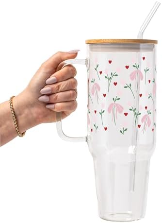 Sip-Sip Hooray! Birth Flower Bow 40oz Glass Tumbler with Lid and Straw by Sip-SipHooray