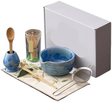 1-8PCS Glaze Matcha TeaSet With Strainer Spoon Bowl Reusable Whisk Holder Set(8PCS-BU) by Unknown