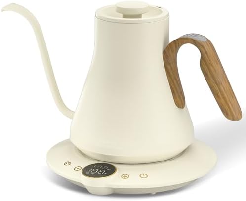 Cocinare Barista Collection Gooseneck Electric Kettle, ±1℉ Precise Temperature Control for Pour-Over Coffee & Tea, Quick Heating 1500W, Stainless Steel Interior, 0.9L (Morandi White) by Cocinare