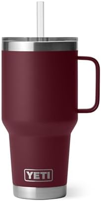 YETI Rambler 35 oz Tumbler with Handle and Straw Lid, Travel Mug Water Tumbler, Vacuum Insulated Cup with Handle, Stainless Steel, Wild Vine Red by YETI