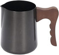 Milk Frother Pitcher, 600ml Stainless Steel Milk Frothing Pitcher Jug with Beech Handle Eagle Mouth Outlet Milk Steaming Pitcher for Home Cafe (Brown Handle) by Gavigain