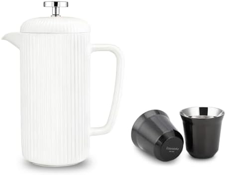 Easyworkz Porcelain French Press and Double Wall Insulated Metal Demitasse Cups by Easyworkz