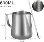 Milk Frother Jug Stainless Steel Container 100ML 350ML 600ML Frothing Pitcher Coffee Cups Latte Barista Espresso Maker(600ML With Scale) - Image 2