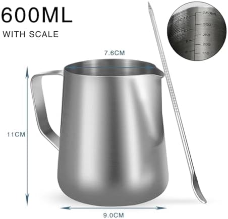 Milk Frother Jug Stainless Steel Container 100ML 350ML 600ML Frothing Pitcher Coffee Cups Latte Barista Espresso Maker(600ML With Scale) - Image 2