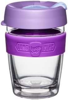KeepCup Longplay Reusable Coffee Cup, 12 oz Tempered Glass Travel Mug with Removable Tritan Sleeve and Splashproof Lid, Dishwasher Safe, Helio by KeepCup